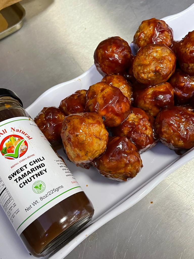 Meatless Meatfree Meatballs with @bebesallnatural Tamarind Chutney!